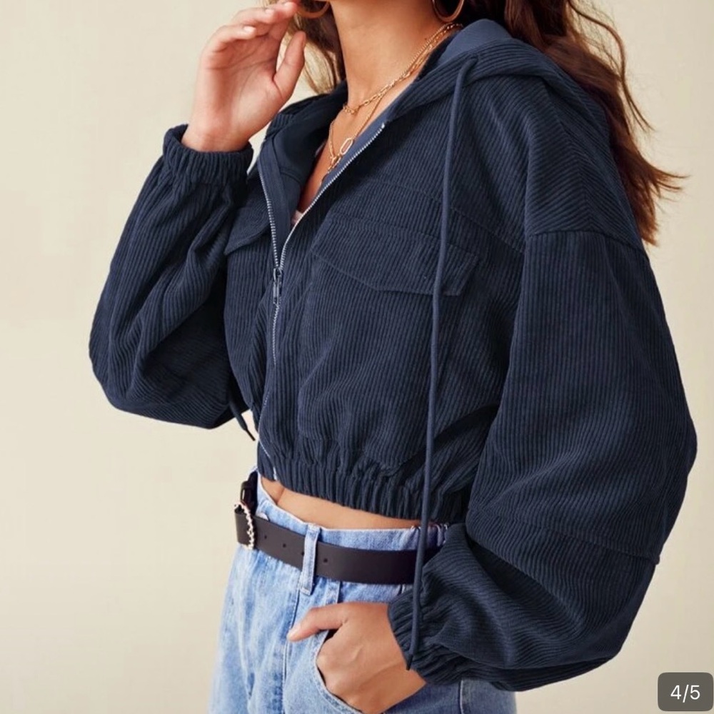 Navy blue Cropped Hoodie Jacket